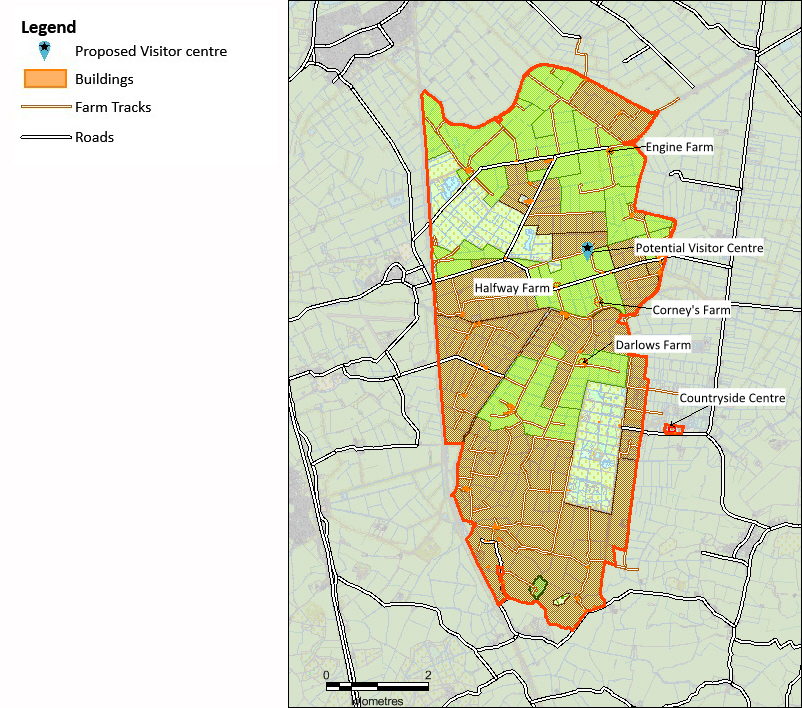Map displaying locations of proposed visitor centre and business unit buildings