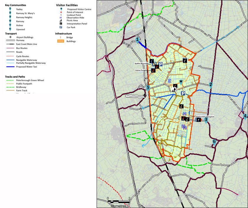 Map displaying key communities, visitor facilities, transport, infrastructure, tracks and paths