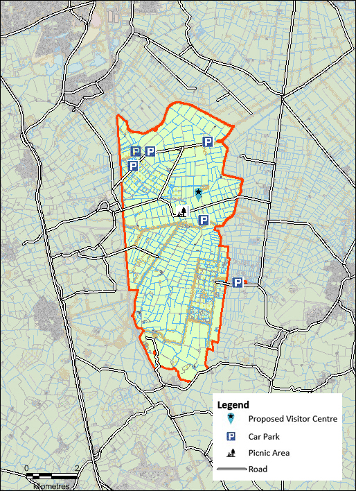 Map displaying locations of proposed visitor centre, car park and picnic area